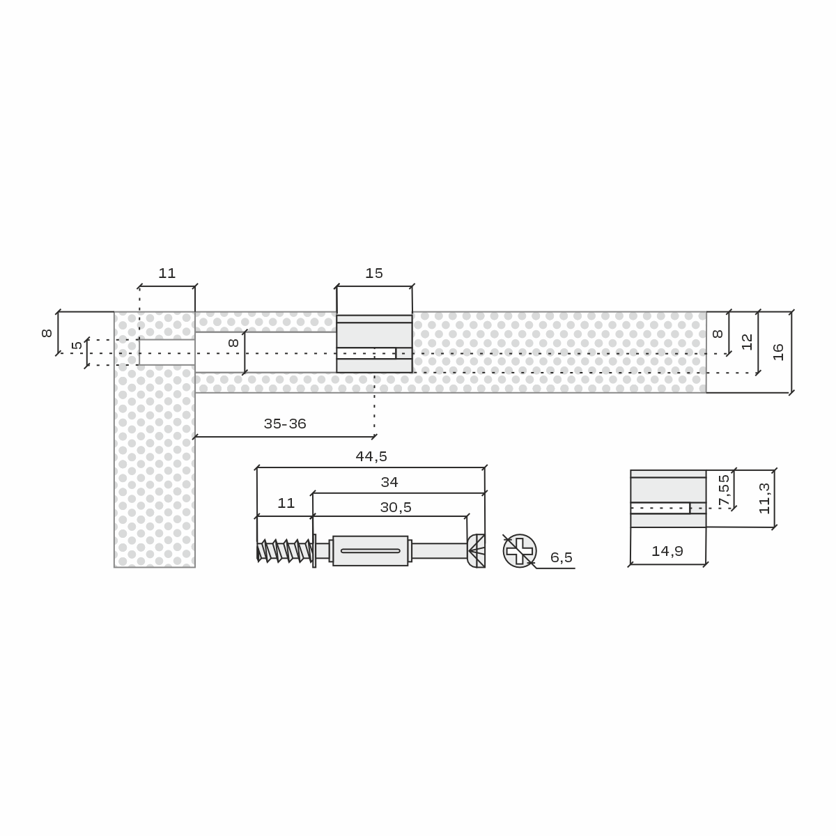 Эксцентриковая стяжка (железо) + Стойка эксцентрика, саморез / L=45мм (2000)