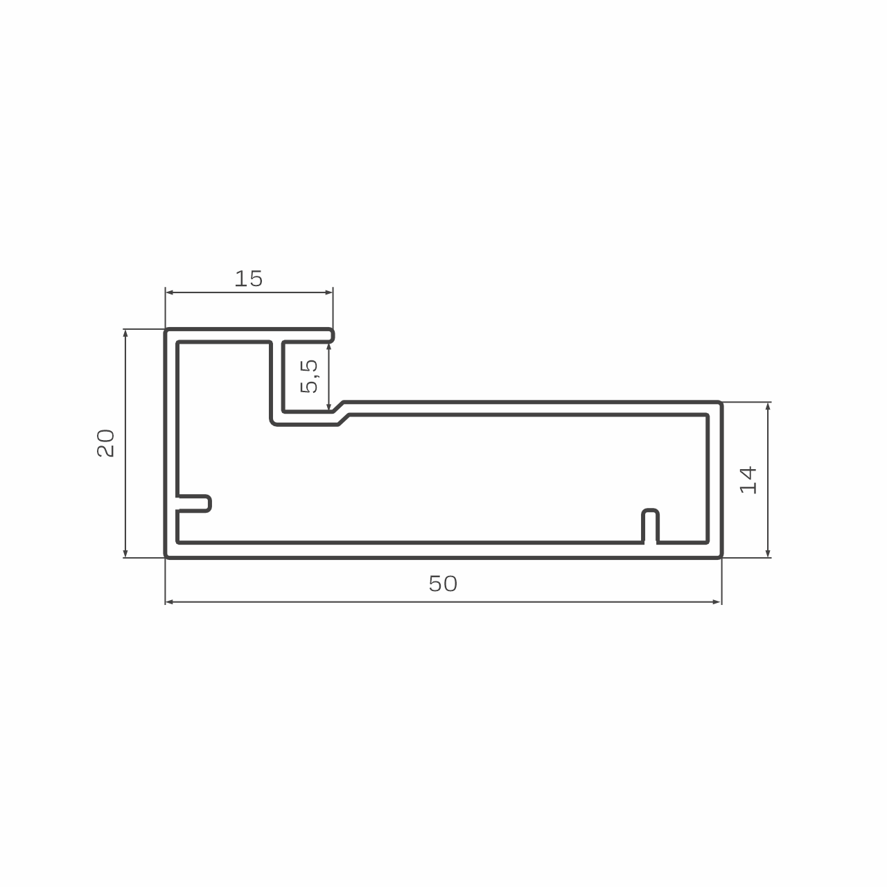 Фасадный профиль широкий 50*20мм, видимая часть 15 мм, серебро матовое, 6,0 м