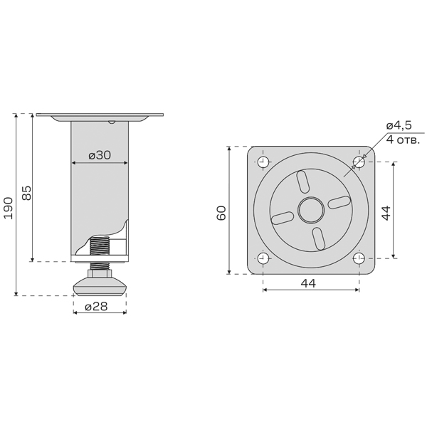 Опора 100 d30х100мм, хром (100)