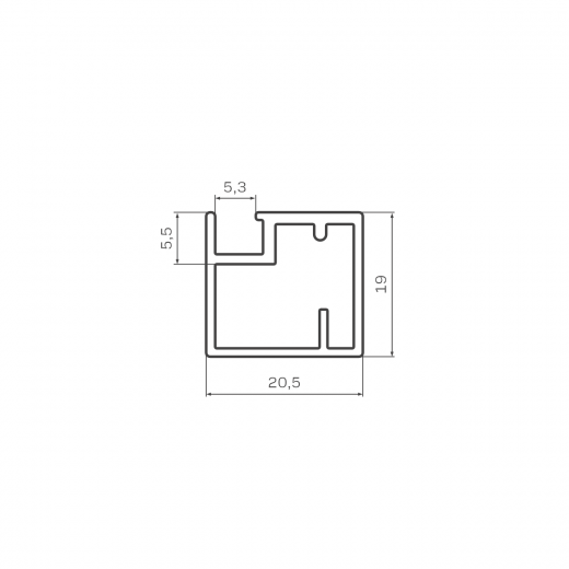Фасадный профиль узкий 20*19 мм, видимая часть 19 мм, черный матовый, 6,0 м