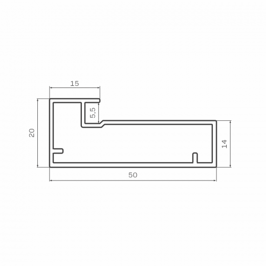 Фасадный профиль широкий 50*20мм, видимая часть 15 мм, серебро матовое, 6,0 м